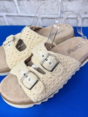 CORKYS • DASH Cream Crochet Double Buckle Platform Sandals Size 10